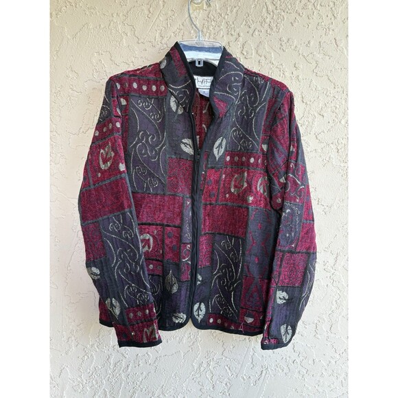 Mary McFadden Jackets & Blazers - Mary McFadden Collection Women’s Medium Burgundy Block Chenille Tapestry Jacket